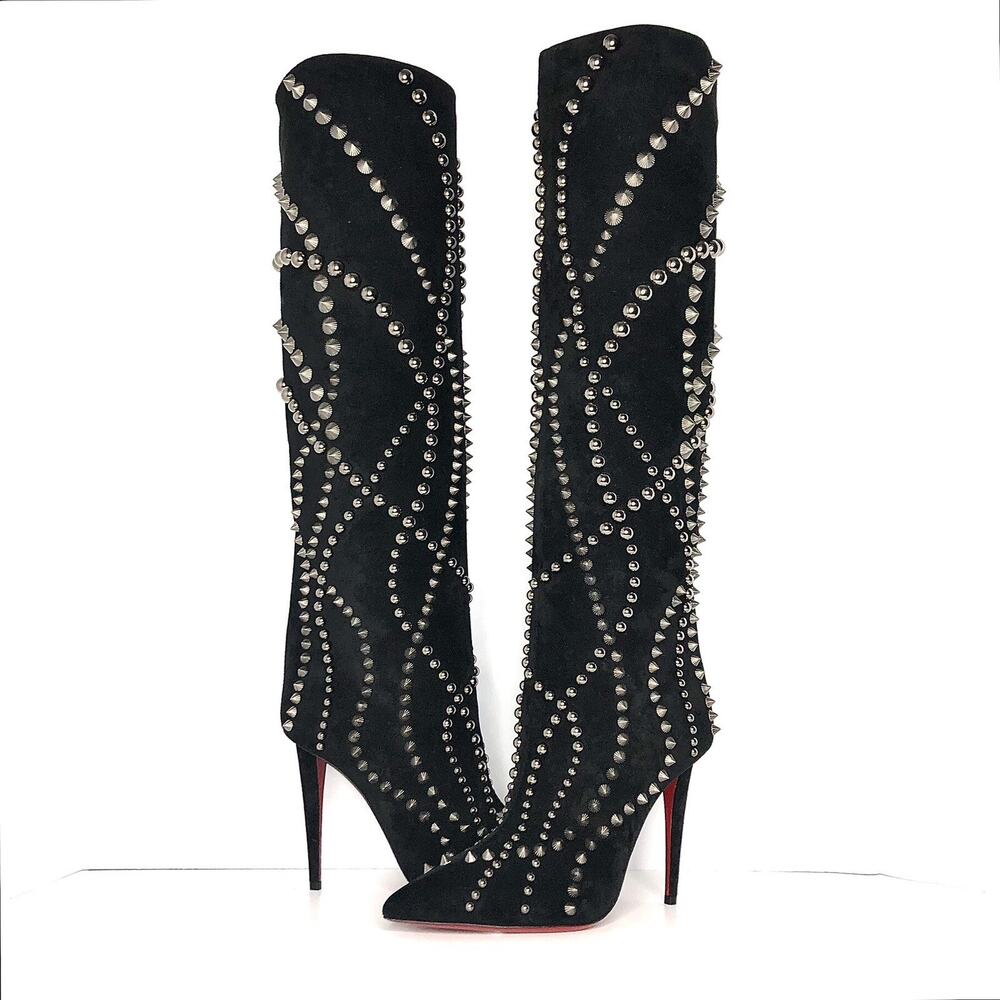 Christian Louboutin Astrilarge Botta Pika 100 Black Suede Thigh High Boots 39